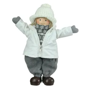 12" White and Gray Joyful Standing Boy Christmas Tabletop Figurine