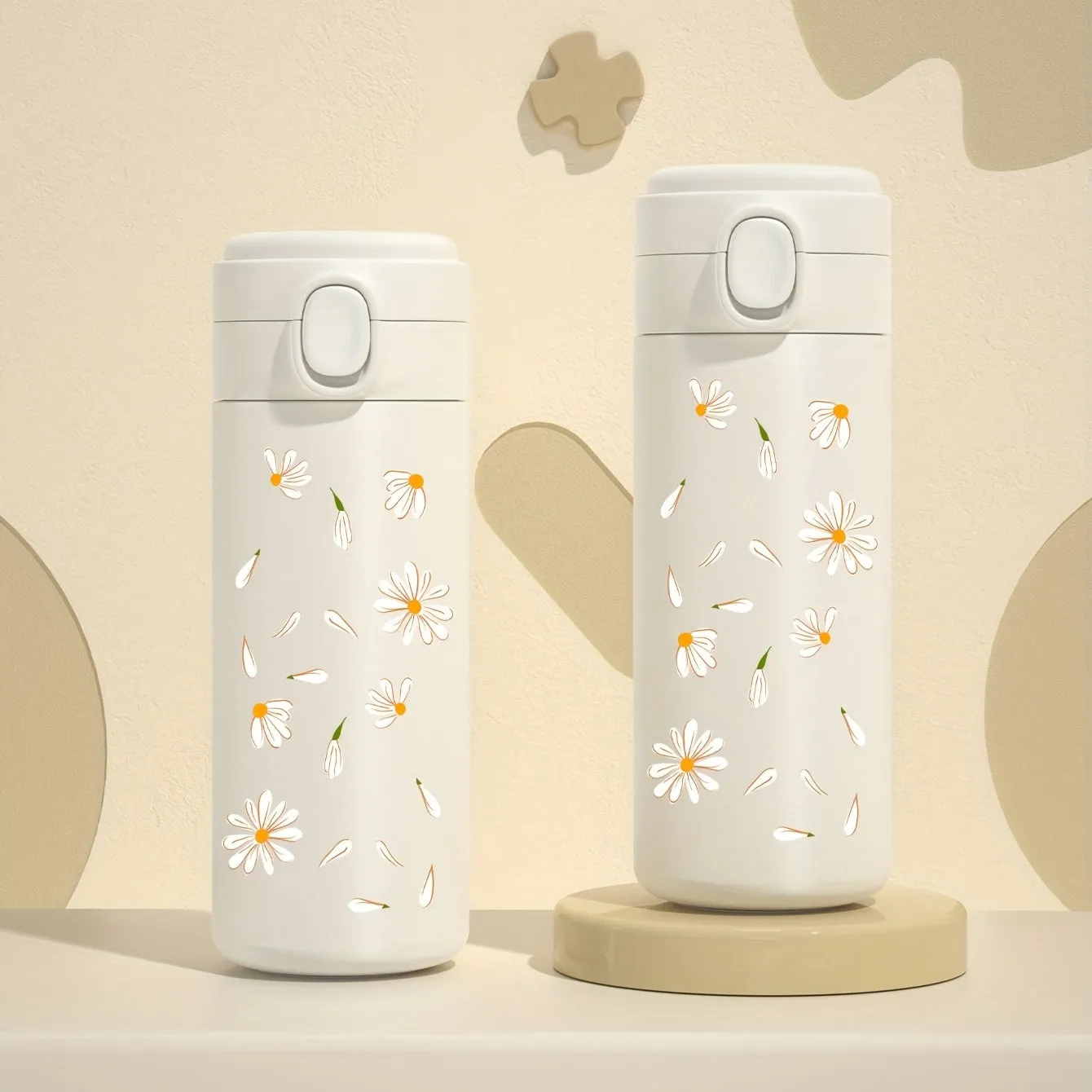 1pc Daisy Pattern Vacuum Insulated Stainless Steel Flask - Unbeatable Thermal Performance, Leakproof, and BPA-Free - Perfect for Outdoor Enthusiasts, Campers, Hikers, and Drivers - 350ml Capacity, Heat and Cold Retention, Portable, and Durable