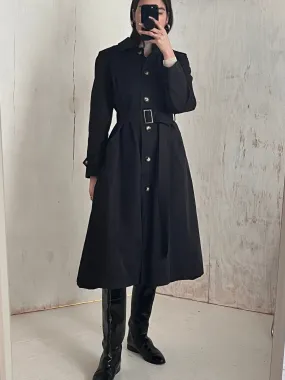 90s DKNY Matte Black Trench Coat Dress