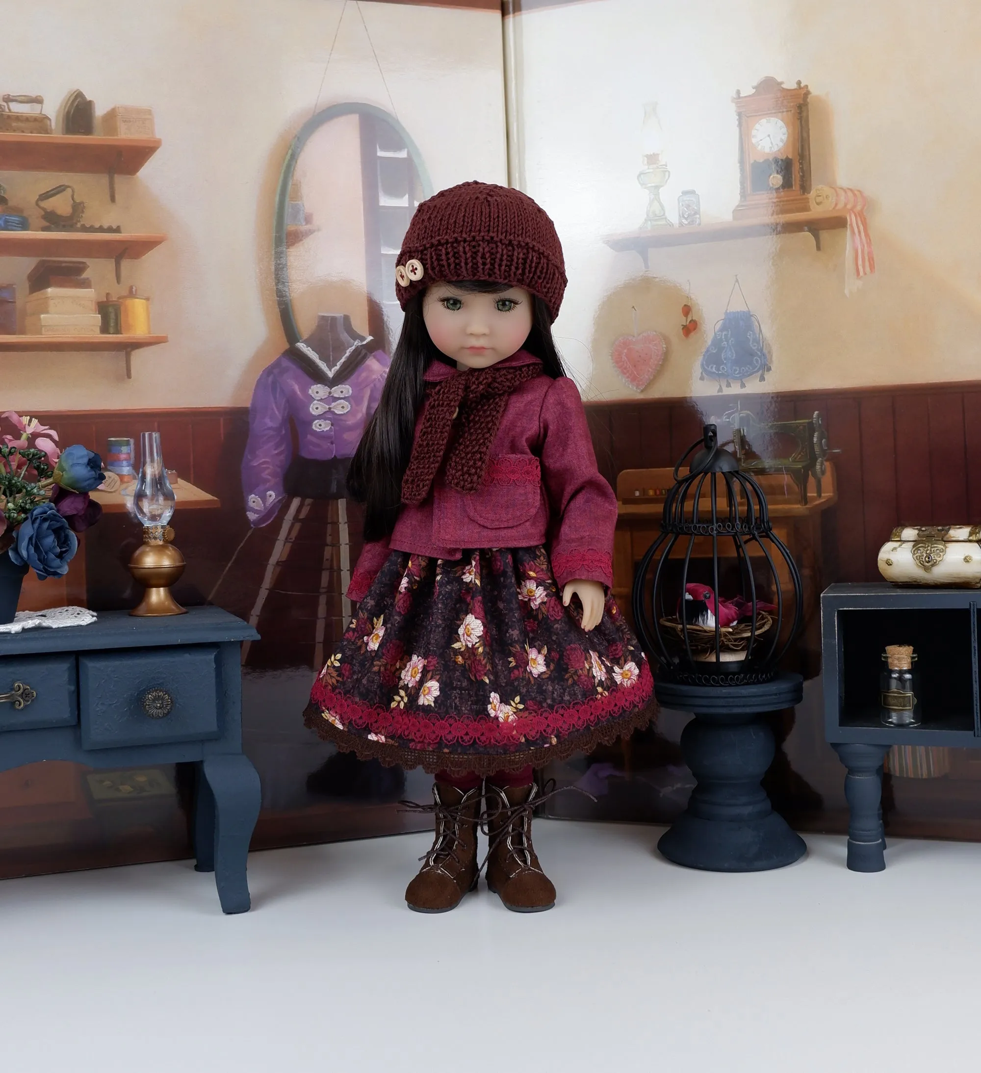 Autumn Bouquet - dress & jacket with boots for Ruby Red Fashion Friends doll