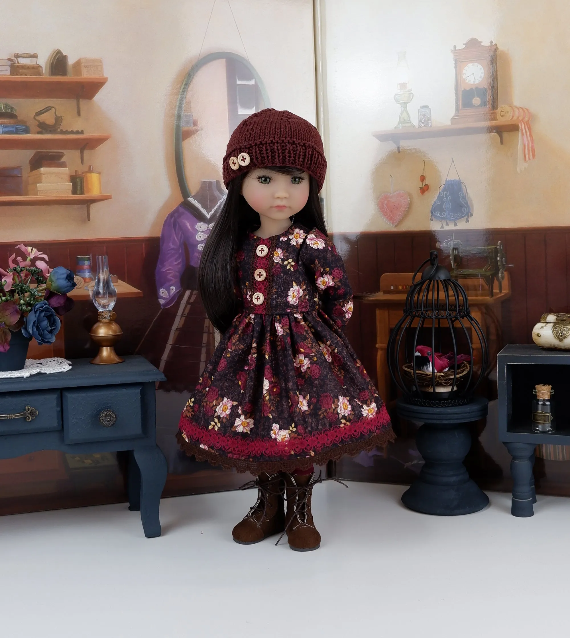 Autumn Bouquet - dress & jacket with boots for Ruby Red Fashion Friends doll