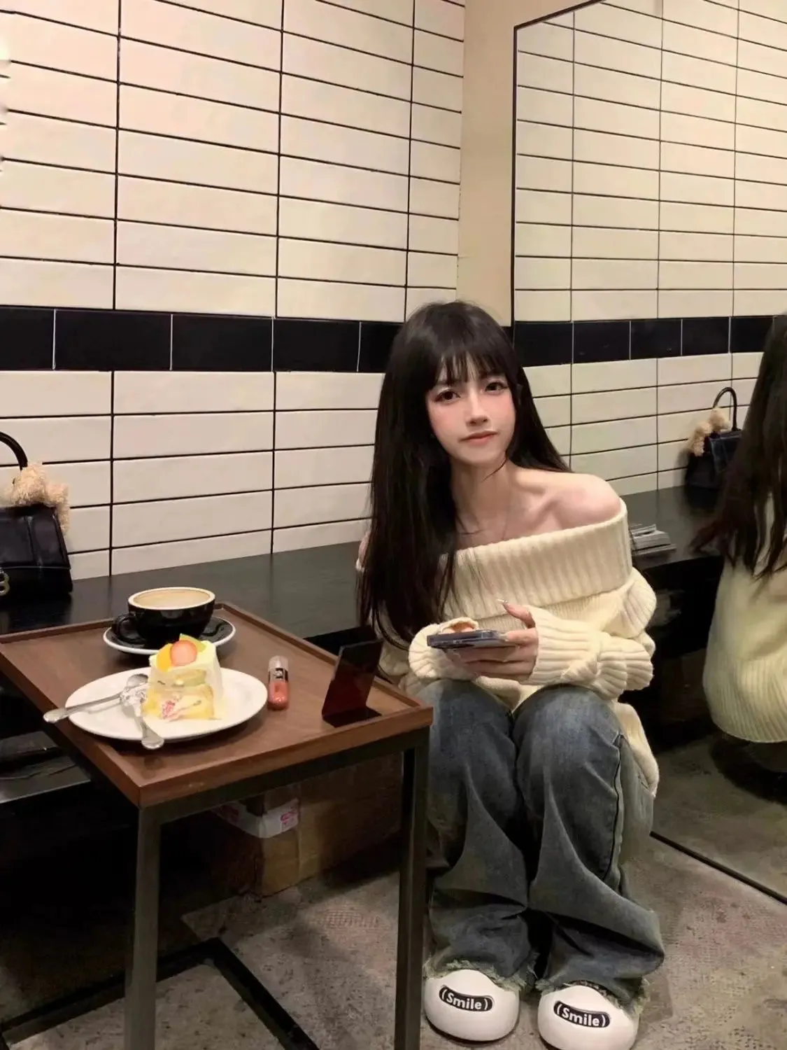 Beige Off Shoulder Knit Sweater – Elegant Harajuku Long Sleeve Pullover From Kawaii Stop