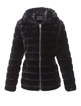Bellivera Women's Faux Fur Coat Shearling Fluffy Fuzzy Shaggy Hood Sherpa-Lined Fleece Jacket