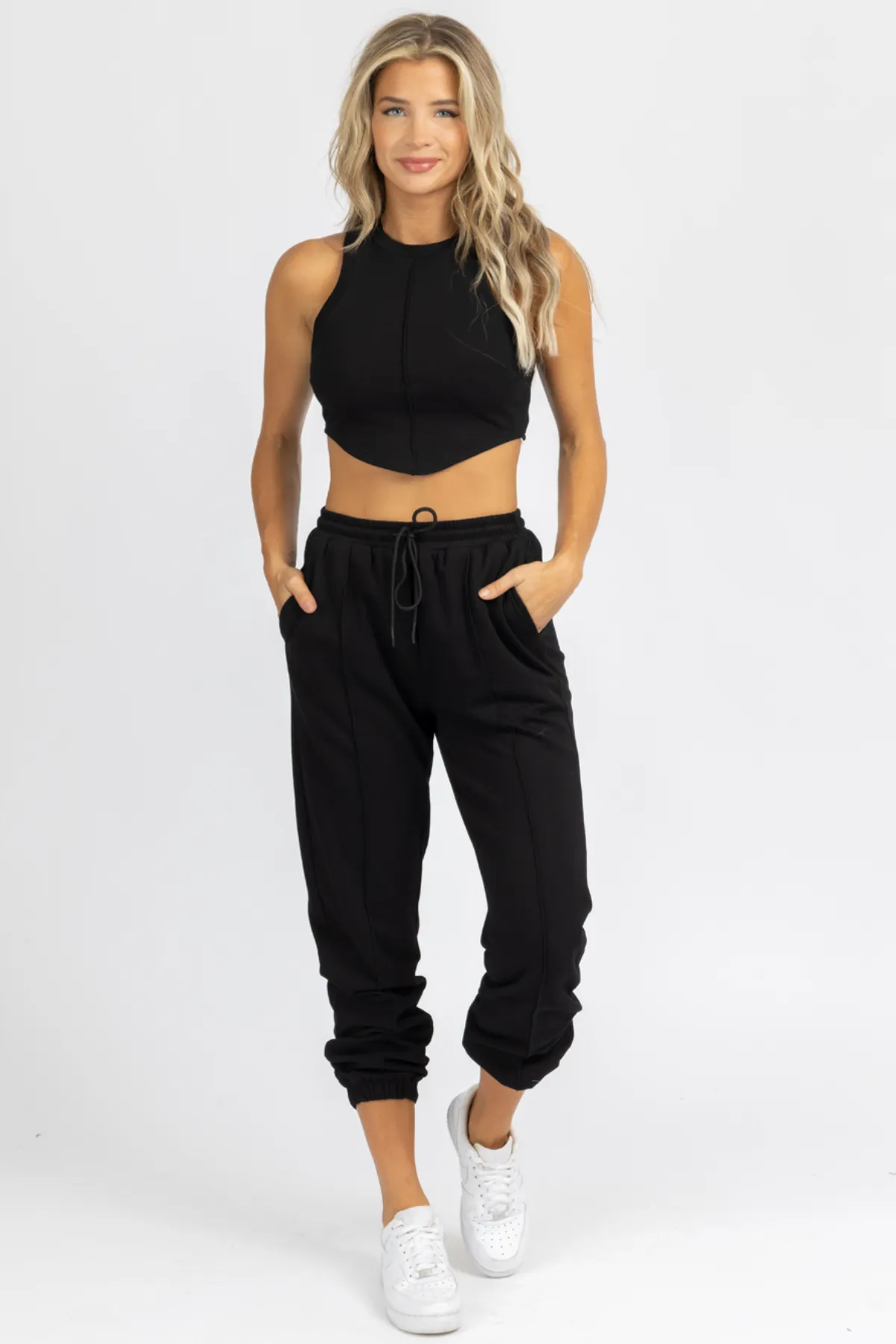 BLACK OUTSEAM FRENCH TERRY JOGGER SET