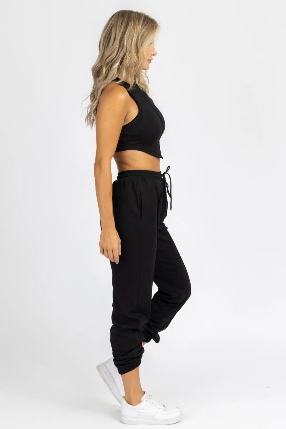 BLACK OUTSEAM FRENCH TERRY JOGGER SET