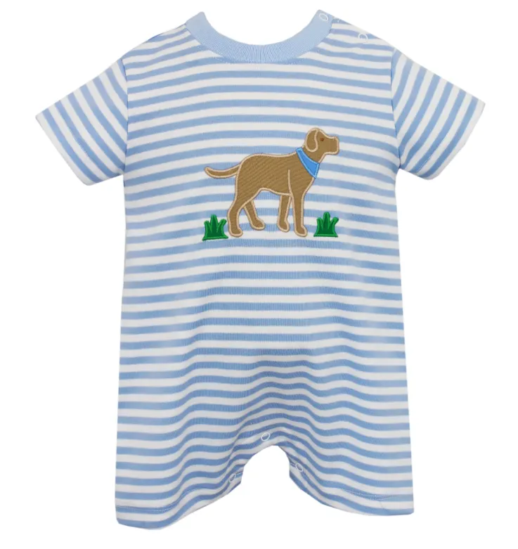 Claire & Charlie Knit Blue Striped Dog Romper