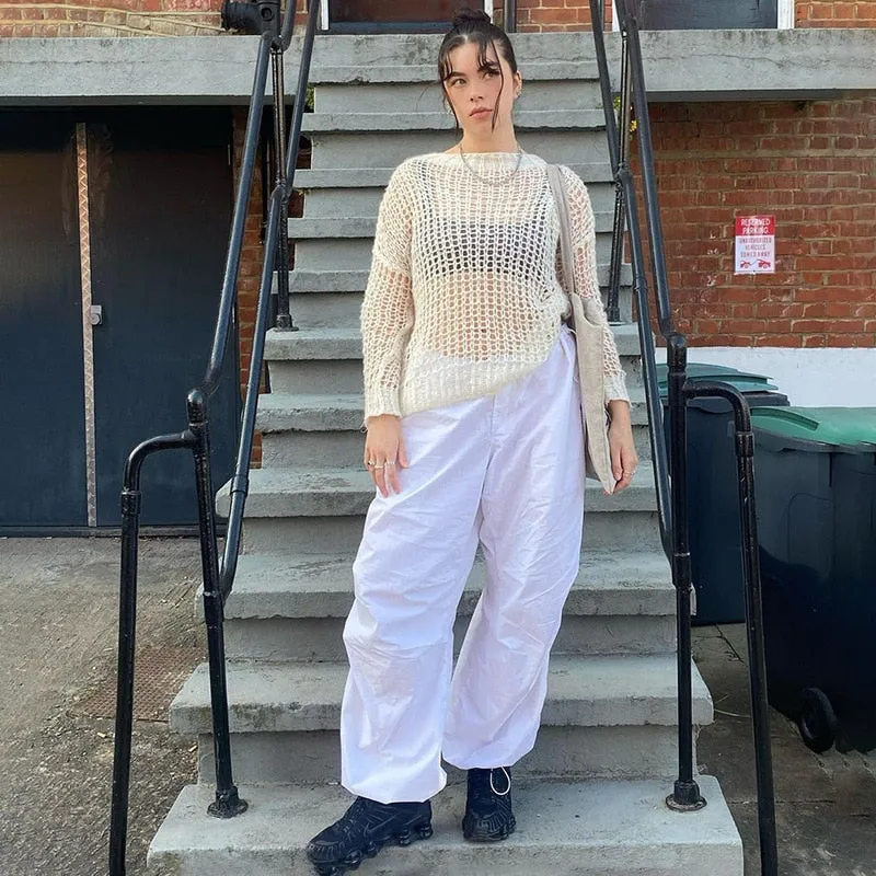 Fashionkova  2022 Drawstring Baggy Cargo Pants Women Casual Loose Wide Leg Sweatpants Vintage Joggers Pants Y2K Streetwear Trousers