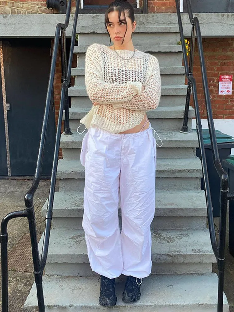 Fashionkova  2022 Drawstring Baggy Cargo Pants Women Casual Loose Wide Leg Sweatpants Vintage Joggers Pants Y2K Streetwear Trousers