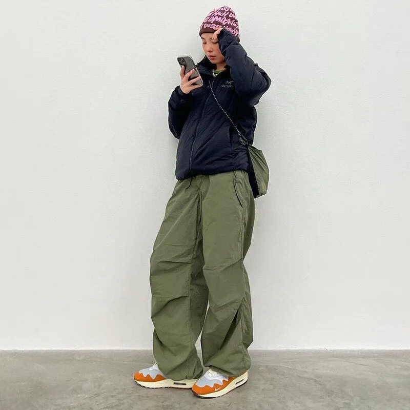 Fashionkova  2022 Drawstring Baggy Cargo Pants Women Casual Loose Wide Leg Sweatpants Vintage Joggers Pants Y2K Streetwear Trousers