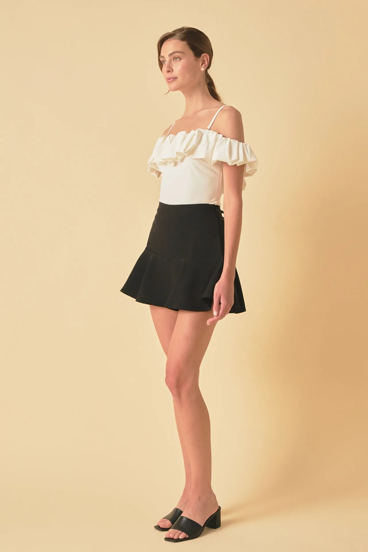 Flounce Mini Skort with Waist Tie