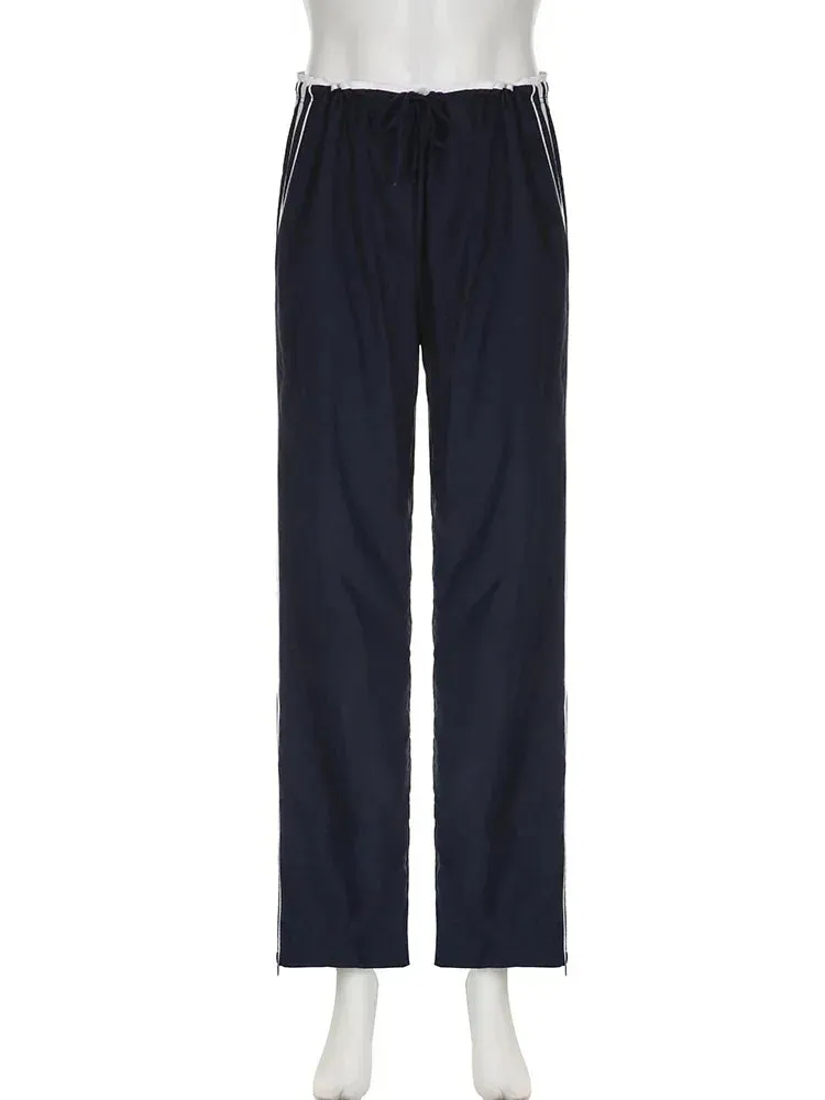 Girlary Low Waist Sports Sweatpants Streetwear Y2K Cargo Pants Harajuku Baggy Trousers Side Stripe Elastic Korean fashion