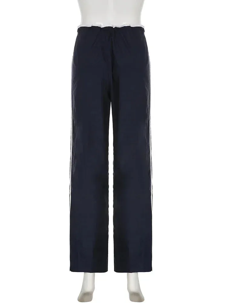 Girlary Low Waist Sports Sweatpants Streetwear Y2K Cargo Pants Harajuku Baggy Trousers Side Stripe Elastic Korean fashion