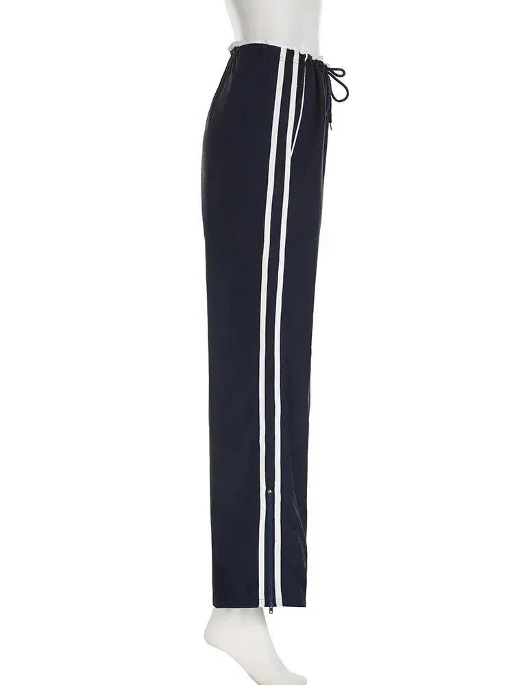 Girlary Low Waist Sports Sweatpants Streetwear Y2K Cargo Pants Harajuku Baggy Trousers Side Stripe Elastic Korean fashion