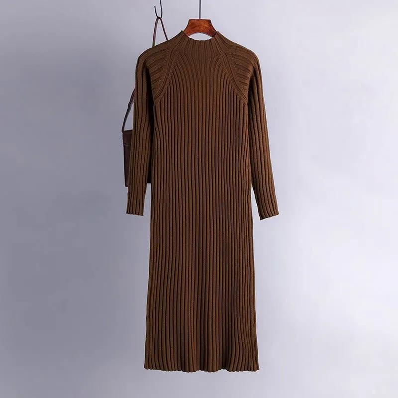 Half turtleneck sweater dress for women autumn and winter mid-length over-knee slim fit inner wear with coat knitted dress Korean version