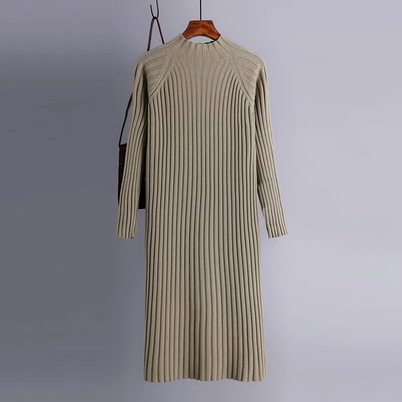 Half turtleneck sweater dress for women autumn and winter mid-length over-knee slim fit inner wear with coat knitted dress Korean version