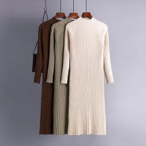 Half turtleneck sweater dress for women autumn and winter mid-length over-knee slim fit inner wear with coat knitted dress Korean version