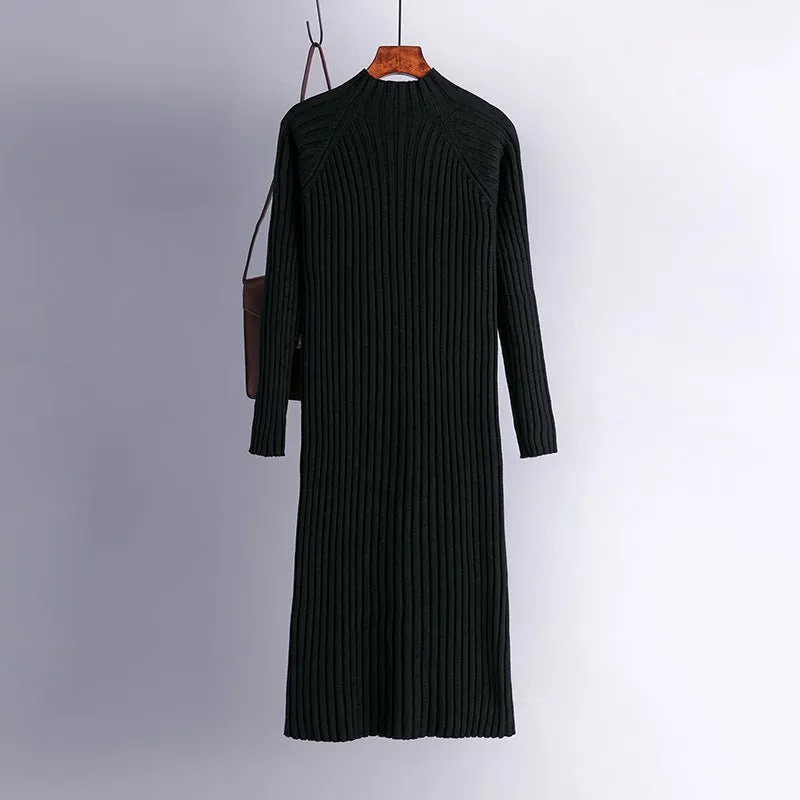 Half turtleneck sweater dress for women autumn and winter mid-length over-knee slim fit inner wear with coat knitted dress Korean version