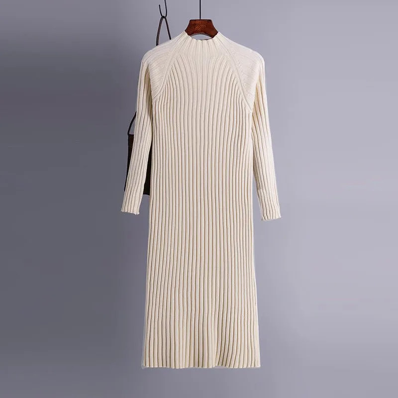 Half turtleneck sweater dress for women autumn and winter mid-length over-knee slim fit inner wear with coat knitted dress Korean version