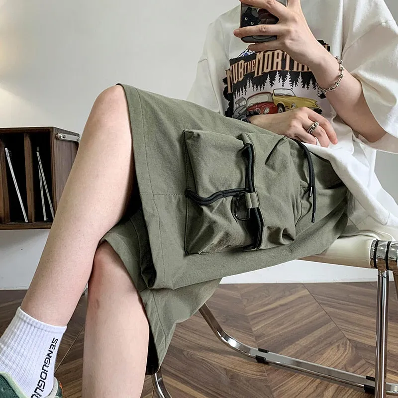 Large Pockets Men Hip Hop Shorts Summer Wide Leg Baggy Short Cargo Pants Trendy Brand Male Bottoms Streetwear