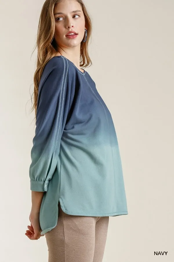 Ombre Raglan Top, Navy