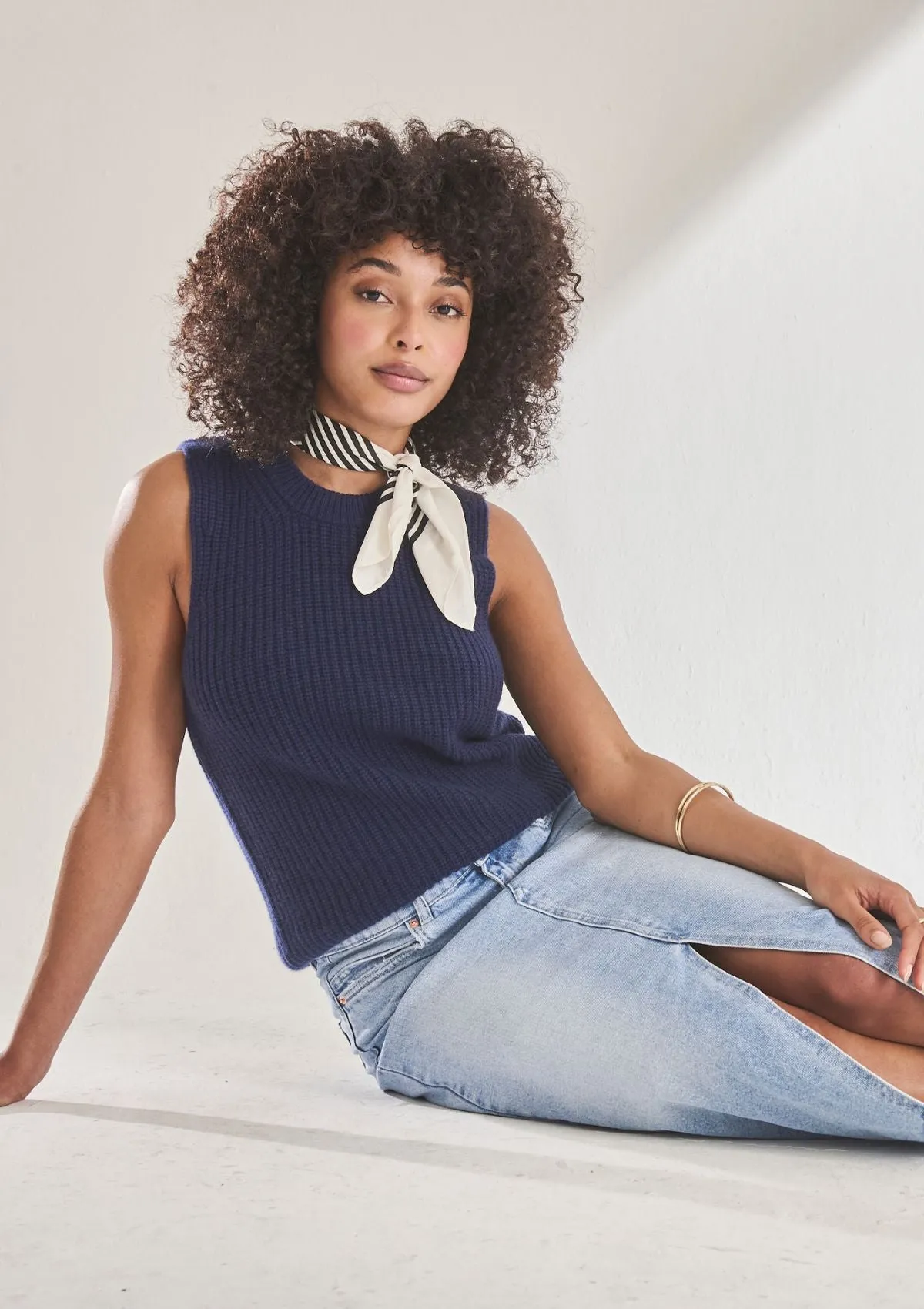 Ribbed Cashmere Tank in Midnight Blue