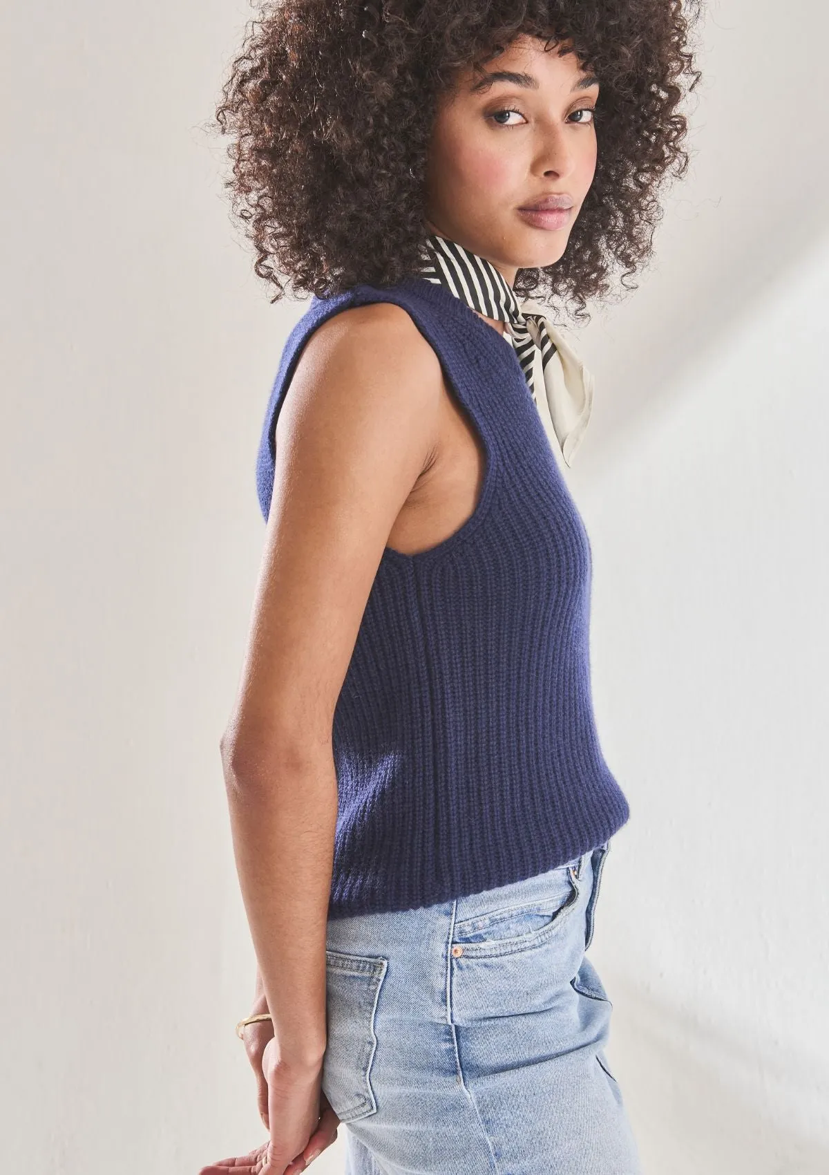 Ribbed Cashmere Tank in Midnight Blue