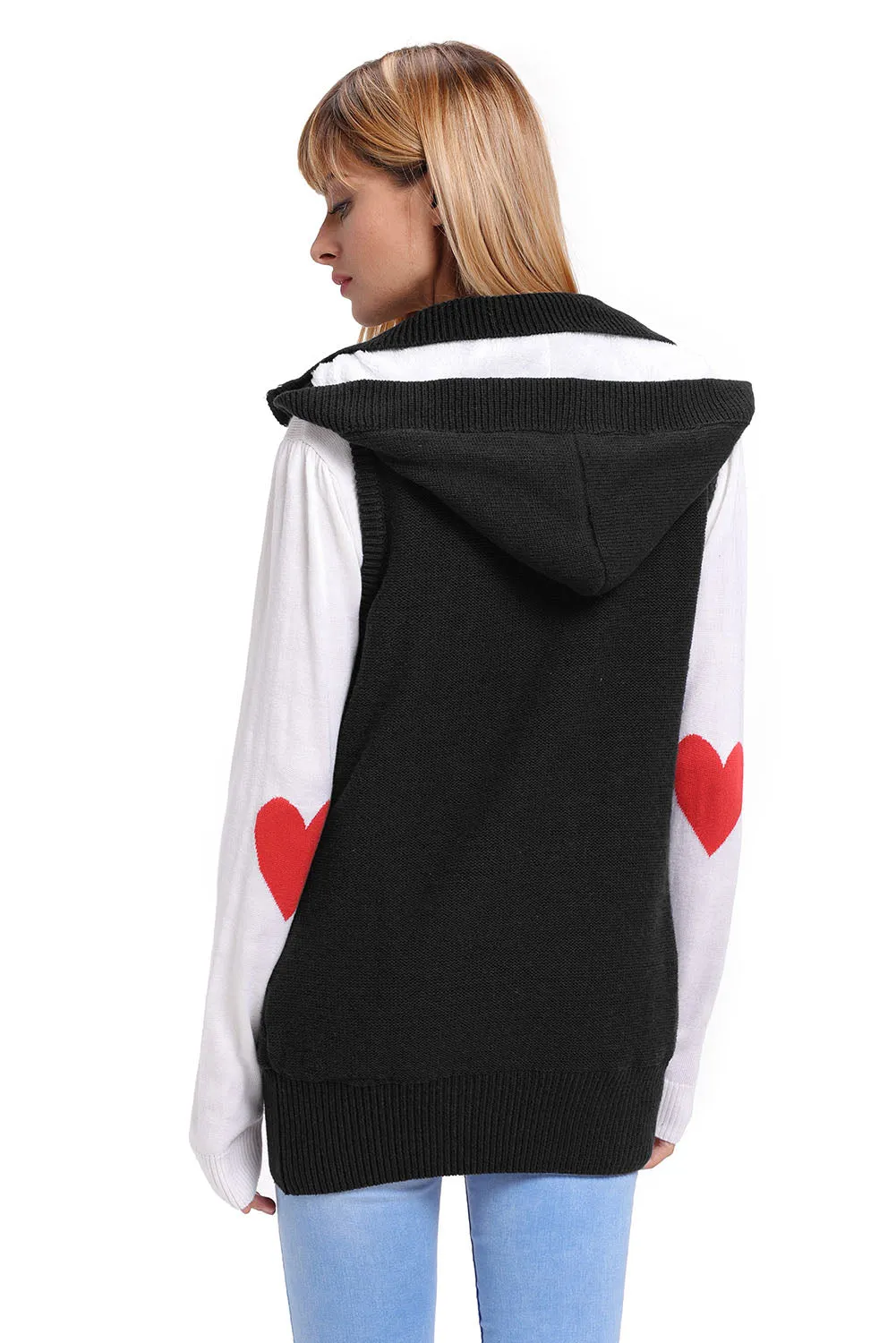 Sexy Black Cable Knit Hooded Sweater Vest