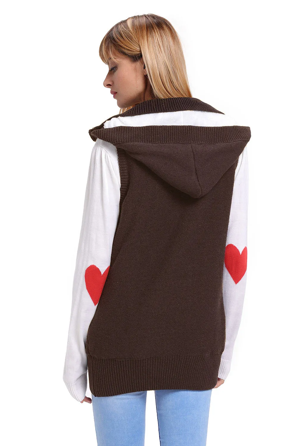 Sexy Brown Cable Knit Hooded Sweater Vest