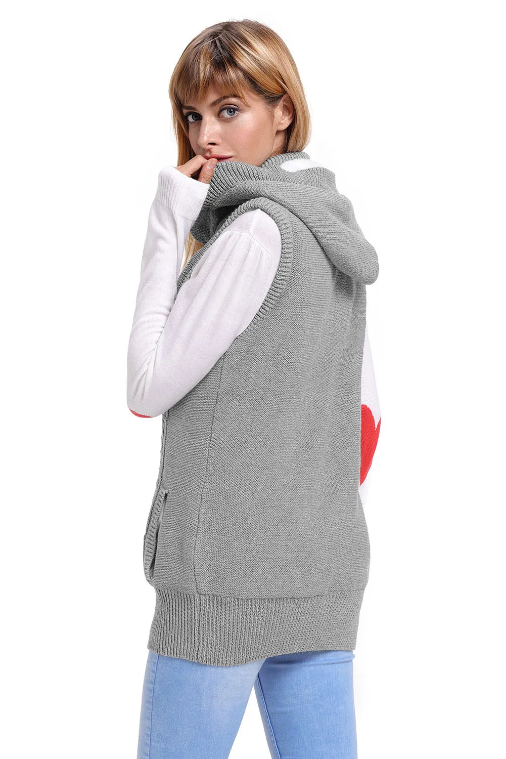 Sexy Grey Cable Knit Hooded Sweater Vest