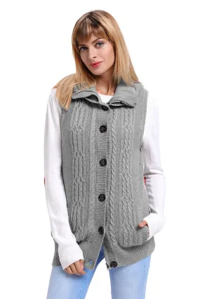 Sexy Grey Cable Knit Hooded Sweater Vest
