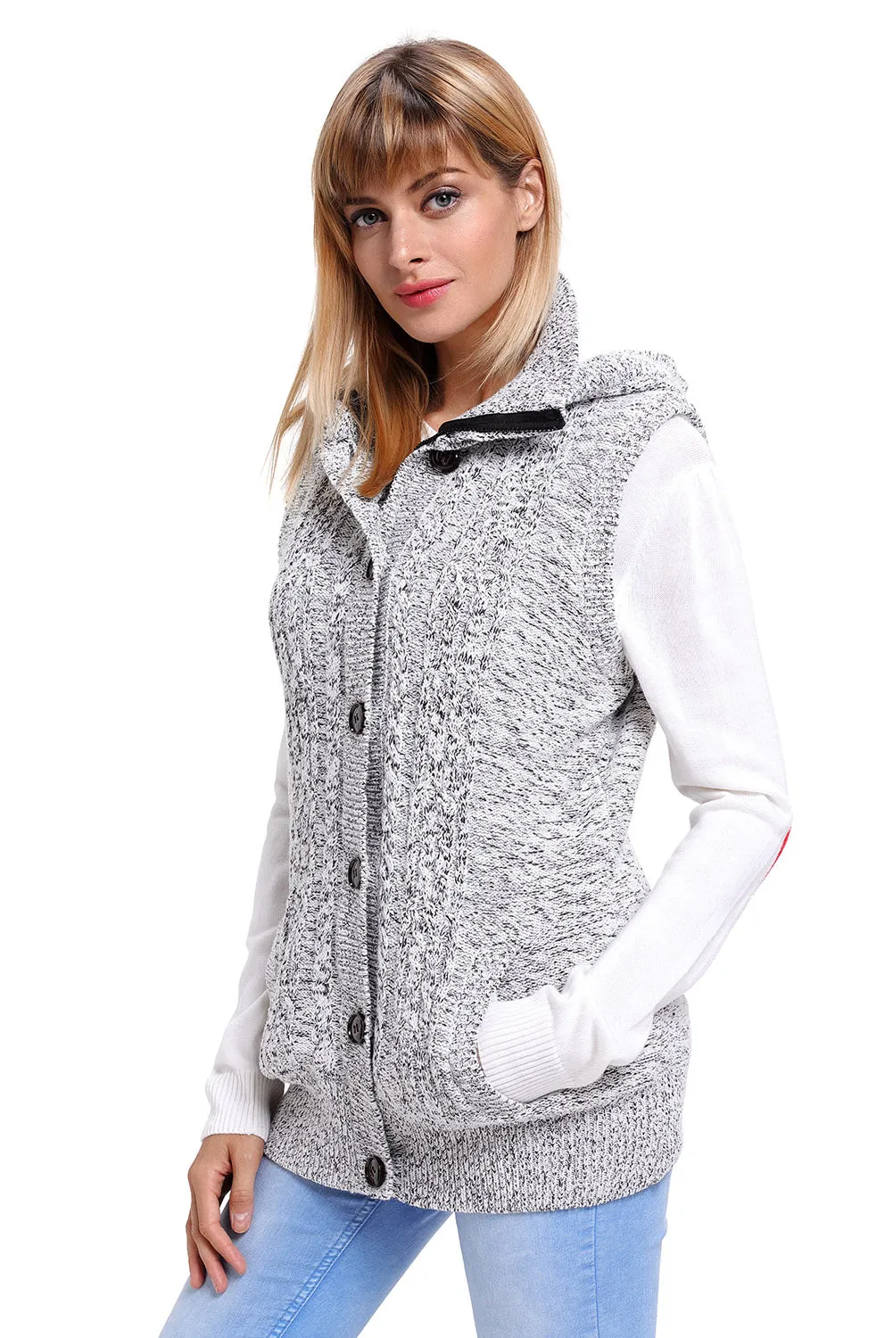 Sexy Heather Grey Cable Knit Hooded Sweater Vest