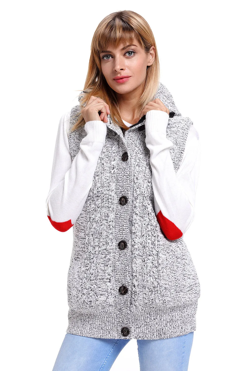 Sexy Heather Grey Cable Knit Hooded Sweater Vest