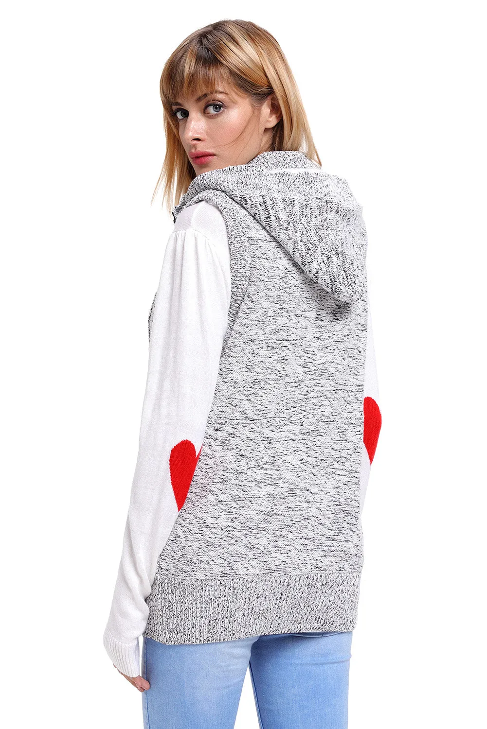 Sexy Heather Grey Cable Knit Hooded Sweater Vest