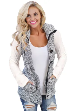 Sexy Heather Grey Cable Knit Hooded Sweater Vest
