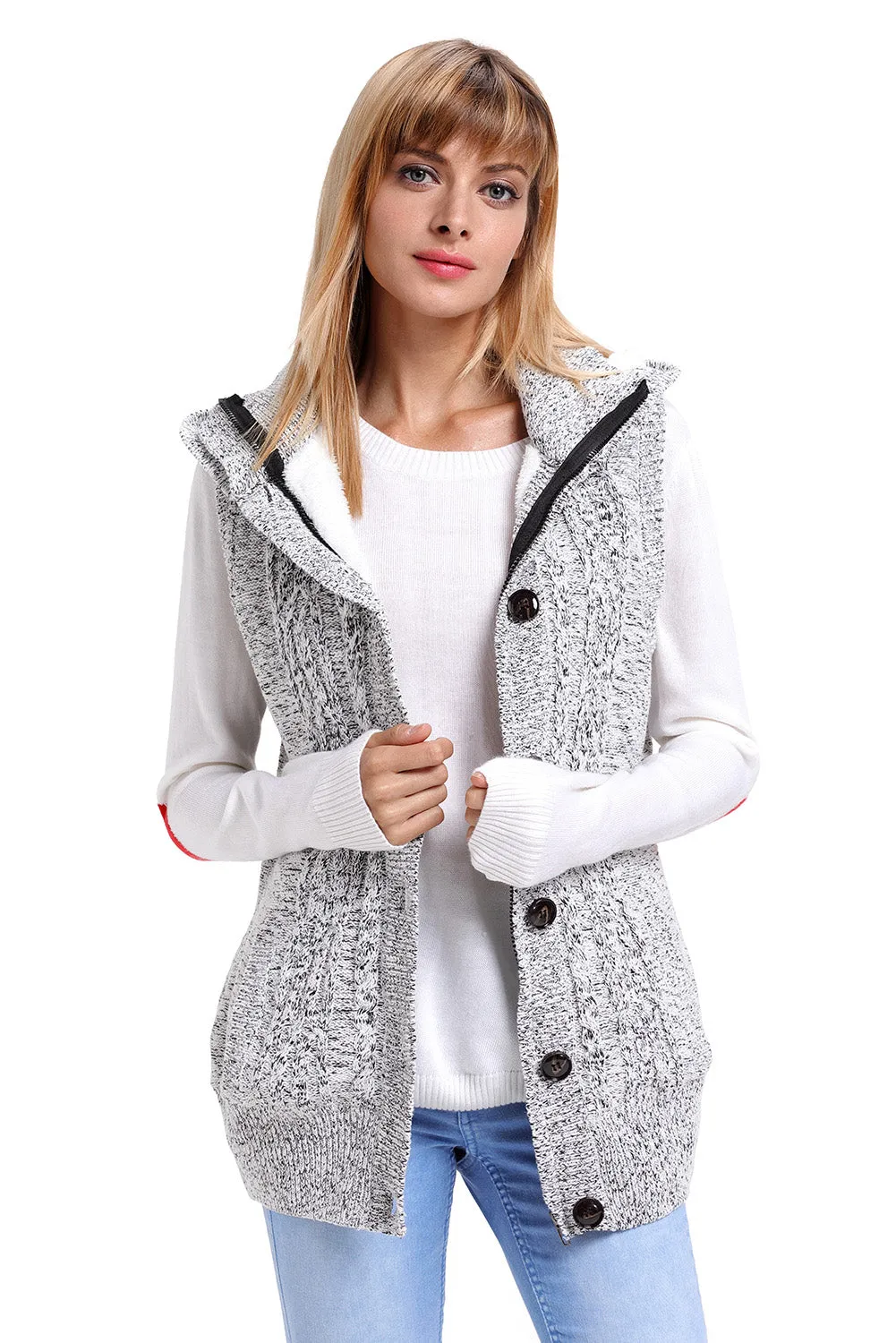 Sexy Heather Grey Cable Knit Hooded Sweater Vest