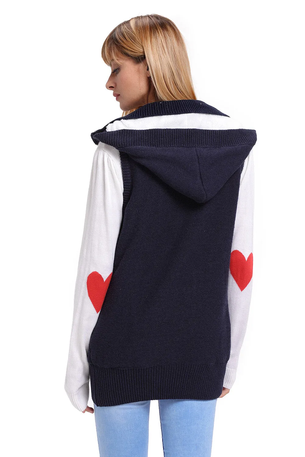 Sexy Navy Cable Knit Hooded Sweater Vest