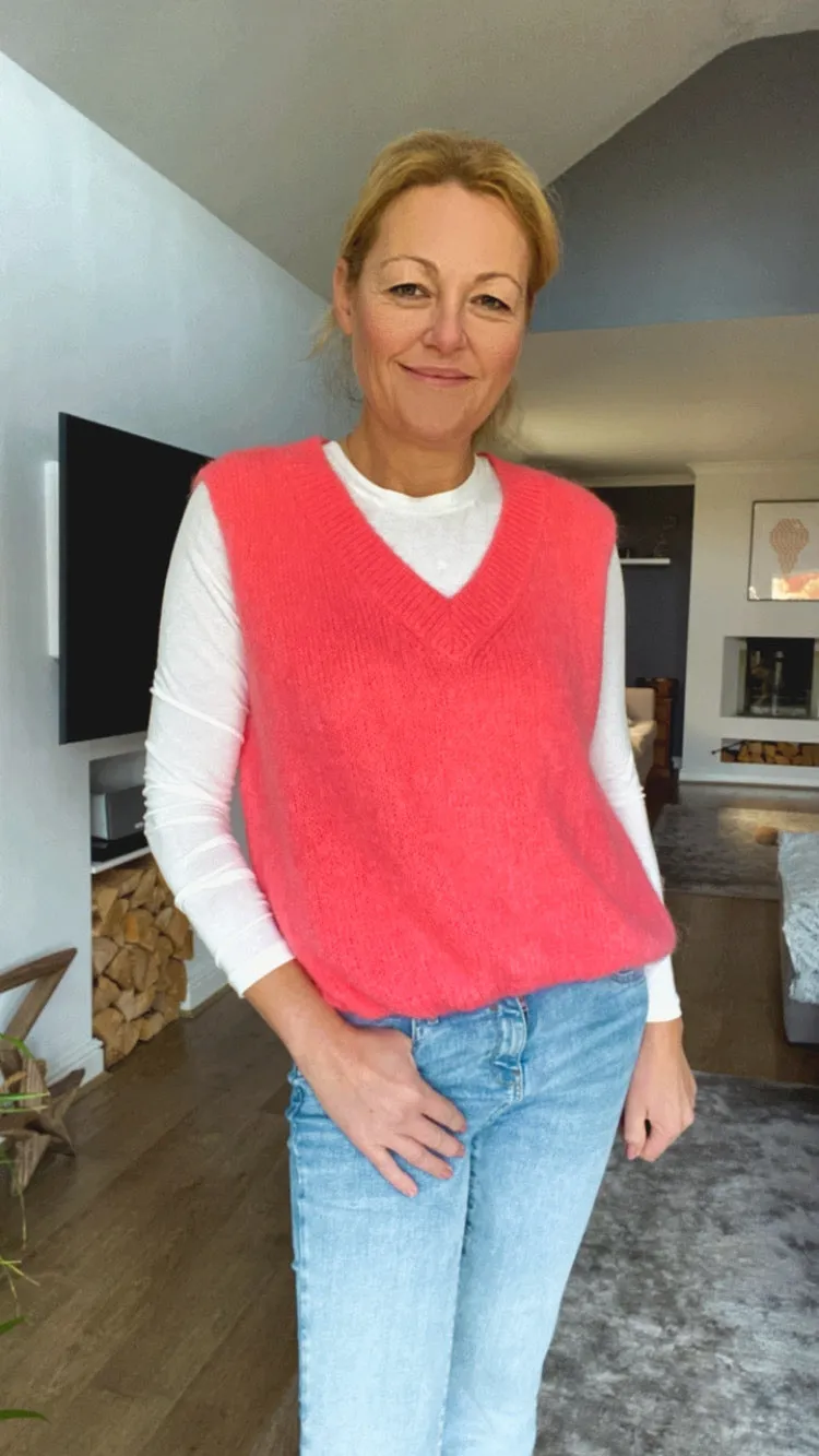 V Neck Superkid Mohair Tank Top - Coral - More Coming Soon