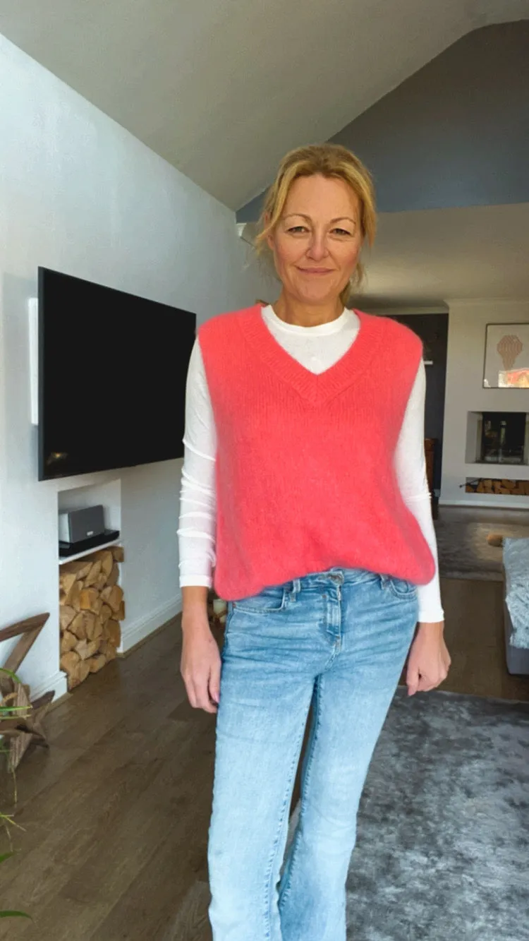V Neck Superkid Mohair Tank Top - Coral - More Coming Soon