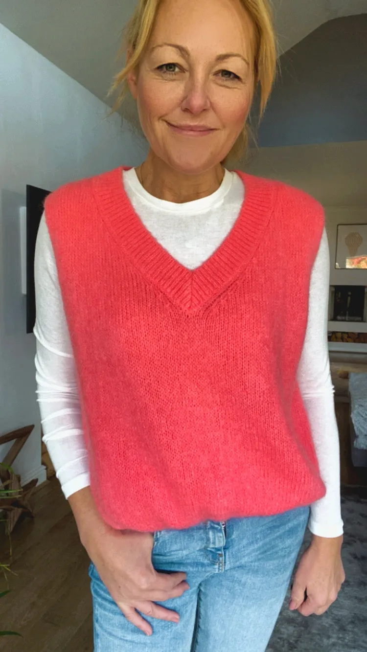 V Neck Superkid Mohair Tank Top - Coral - More Coming Soon