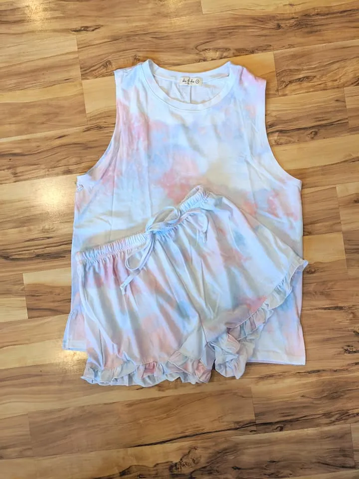 Vered Loungewear Shorts Set, Pink & Blue