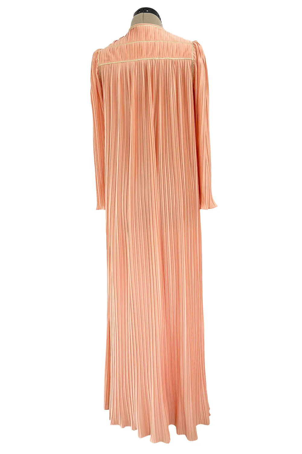 Versatile 1981 Bill Tice Full Length Pleated Peach Coloured Jersey Coat w Gold Cord Detailing