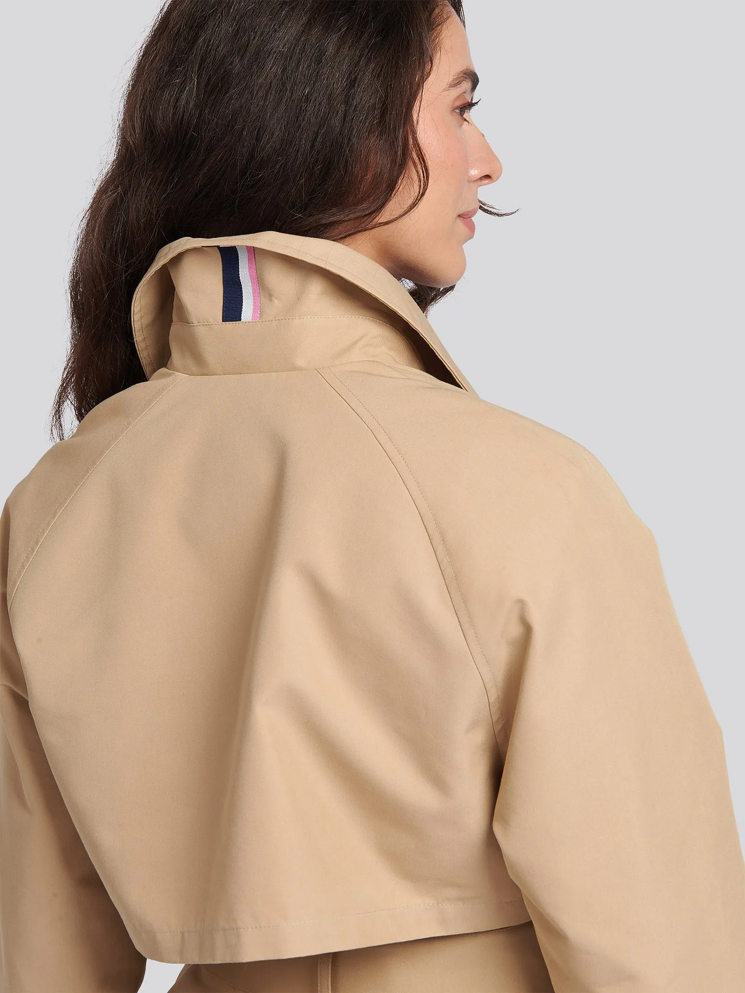 Womens Double Breasted Short Trench in Incense