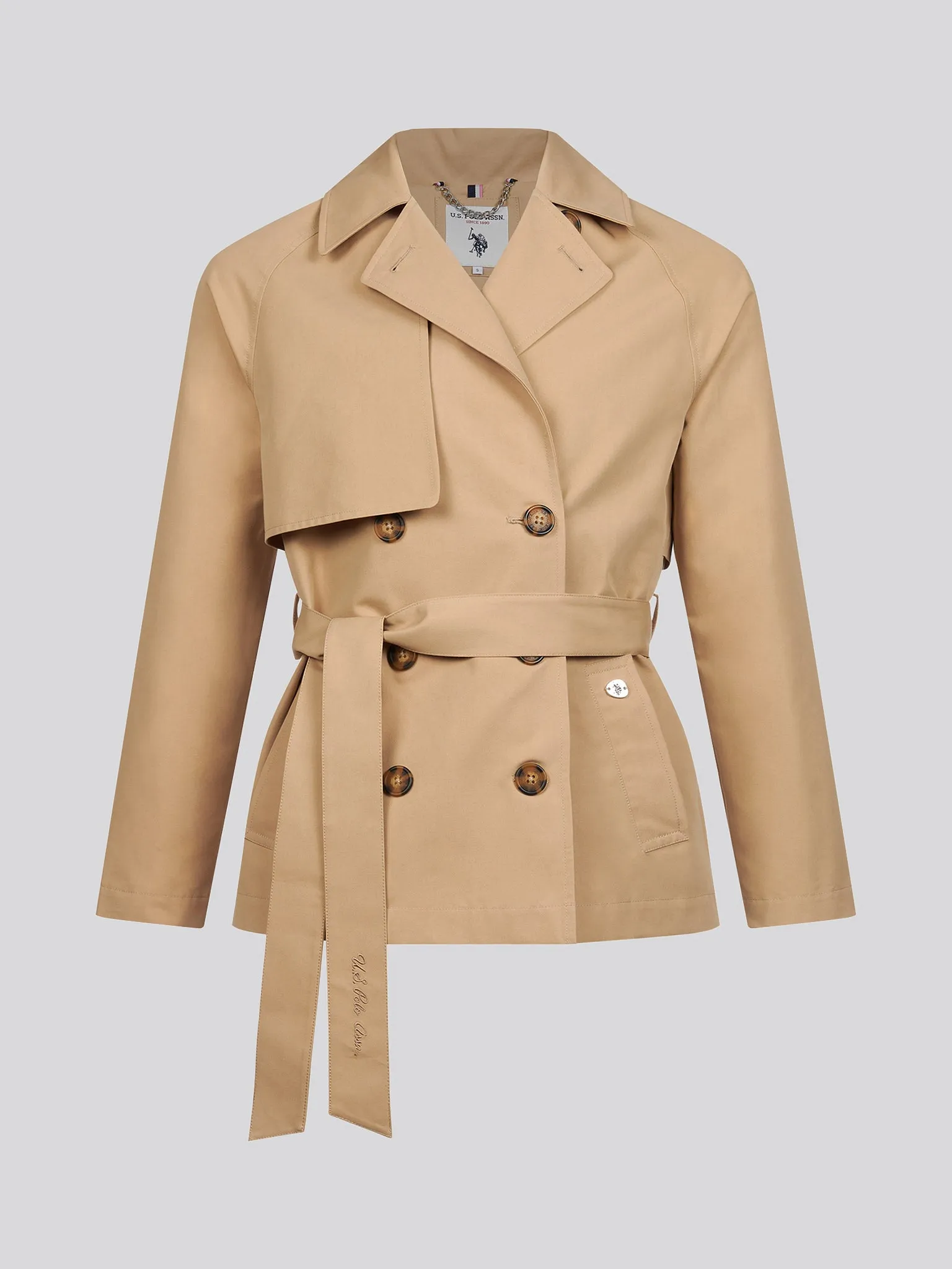 Womens Double Breasted Short Trench in Incense