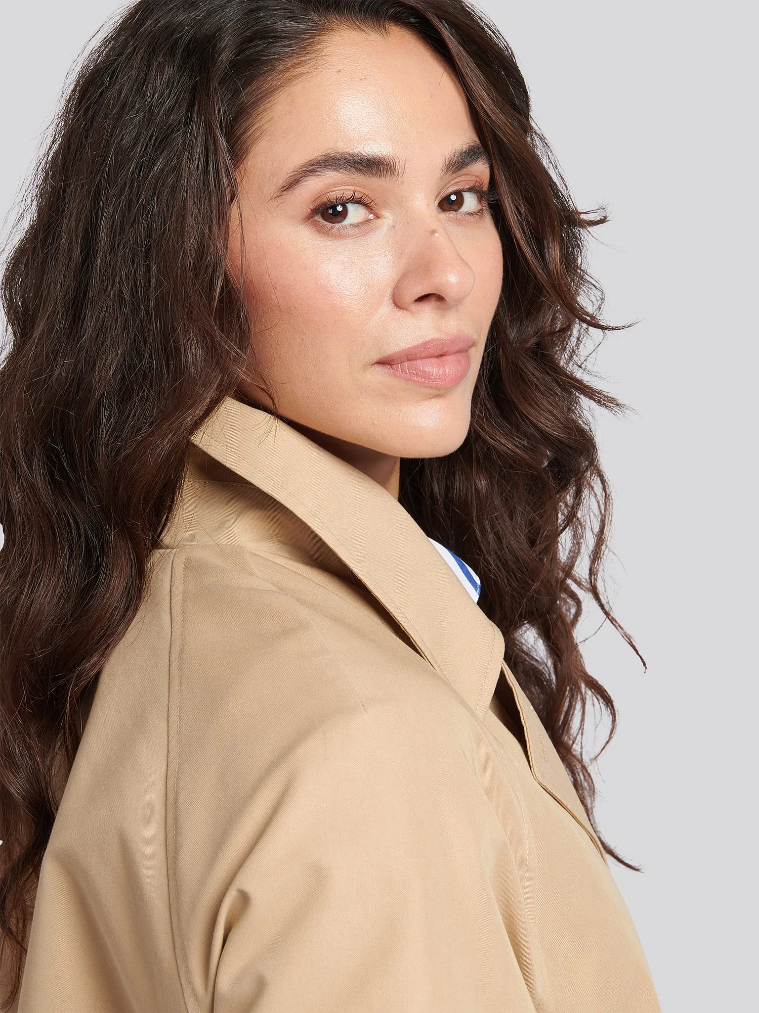 Womens Double Breasted Short Trench in Incense