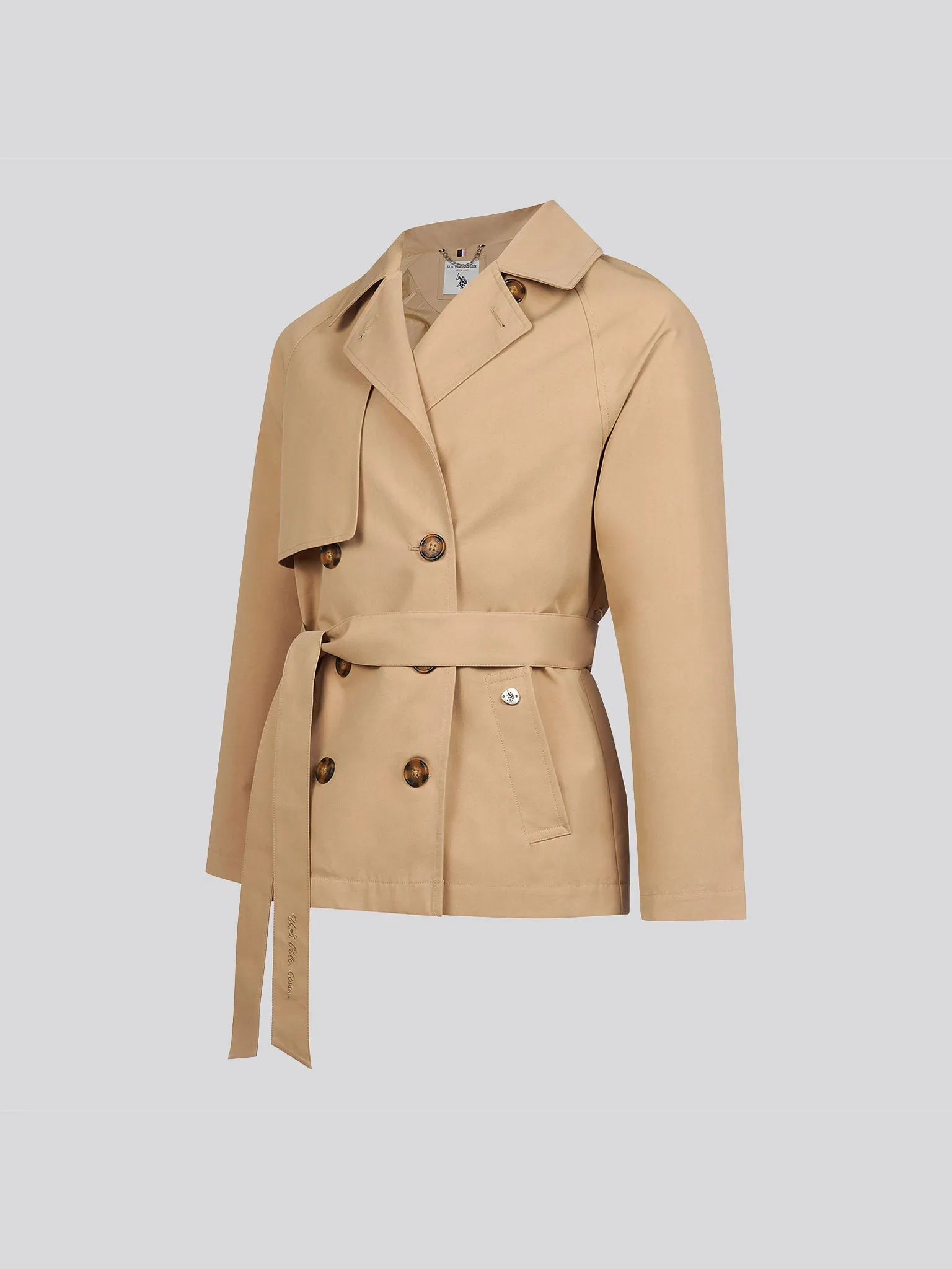 Womens Double Breasted Short Trench in Incense
