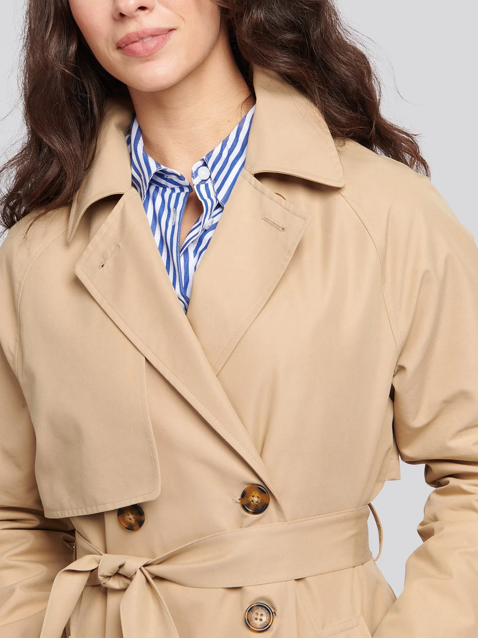 Womens Double Breasted Short Trench in Incense
