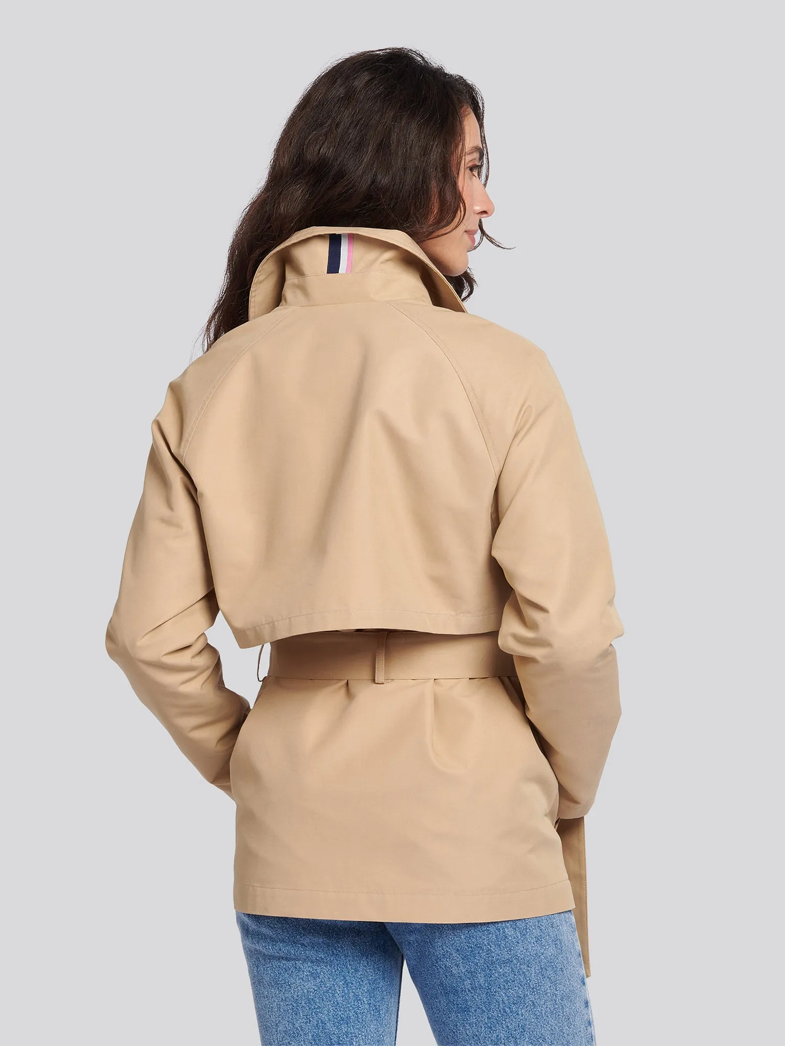 Womens Double Breasted Short Trench in Incense