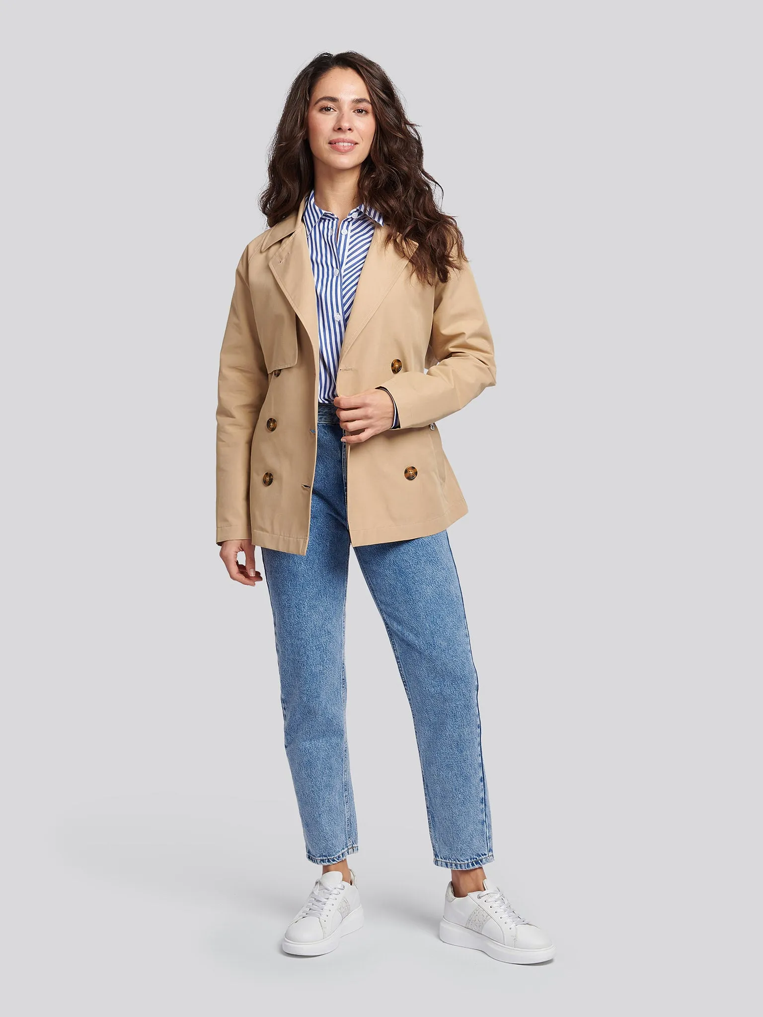 Womens Double Breasted Short Trench in Incense