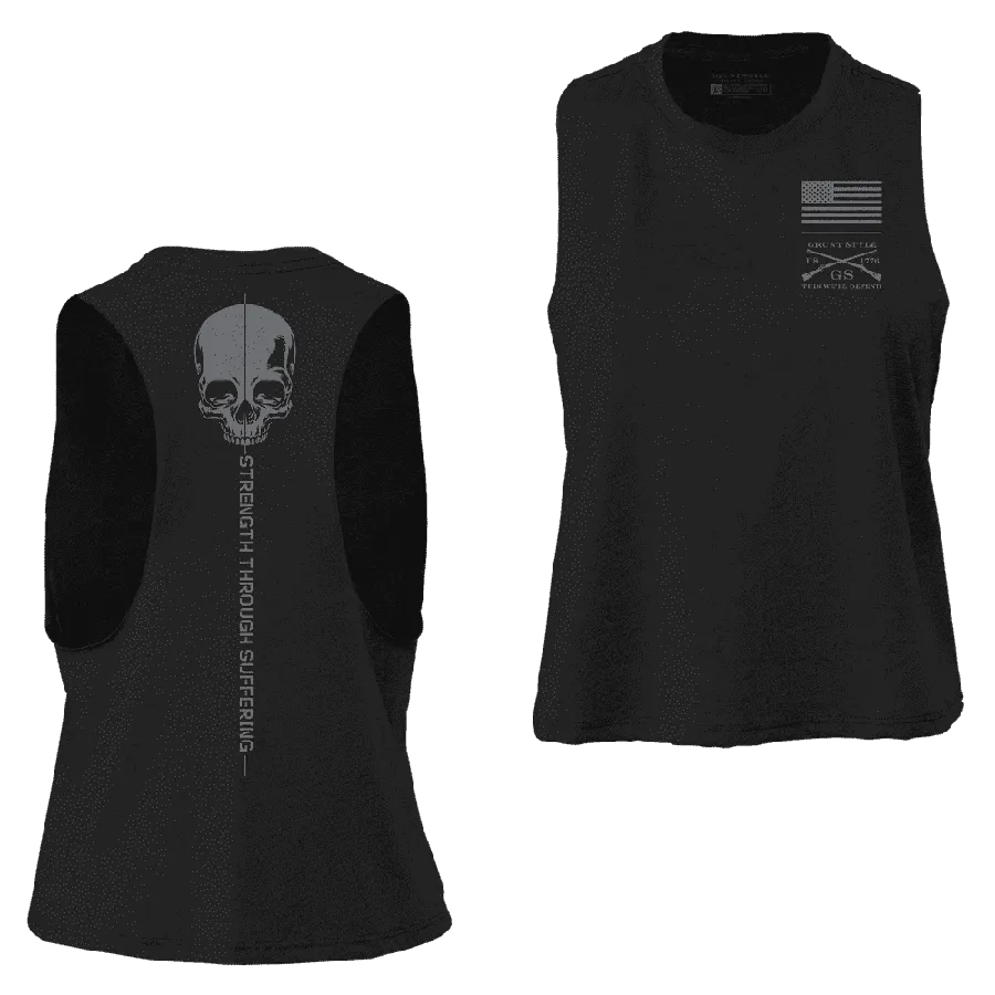 Women's Strength Through Suffering Cropped Tank - Dark Heather Gray